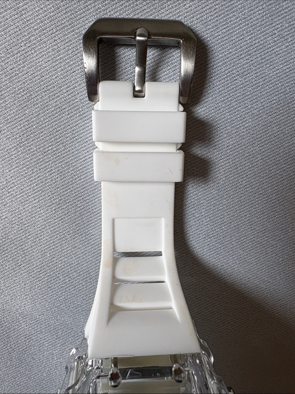 Transparent Barrel Case White Strap Skeleton Dial Watch - Picture 11 of 14